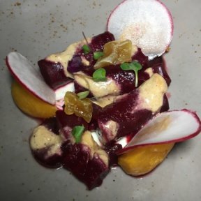 Gluten-free beets from Society Cafe at Walker Hotel